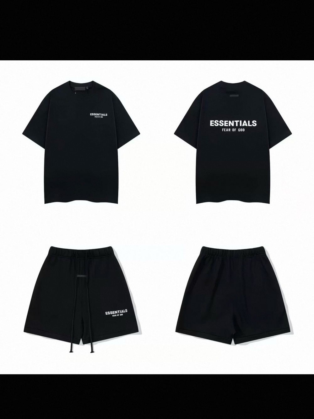 Essentials Black Tee & Shorts Set with White Logo